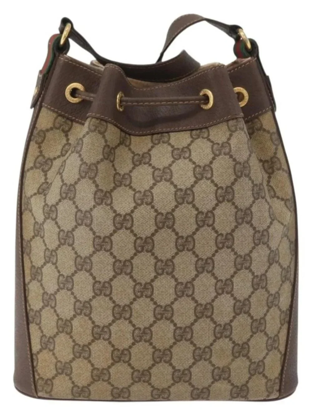 GUCCI GG Supreme Web Sherry Line Bag PVC Beige Gold 164 02 034 Auth